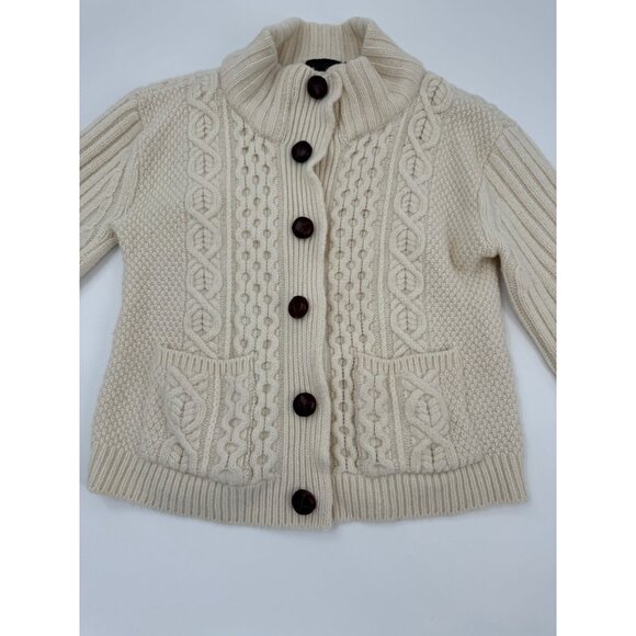 Peregrine by J Glover Made in England Wool Cable Knit Leather Button Cardigan Sw - Picture 7 of 11